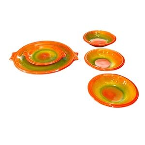 Vintage CALIFORNIA‎ POTTERY #P308/312 Drippy Glaze Trinket & Serving Tray